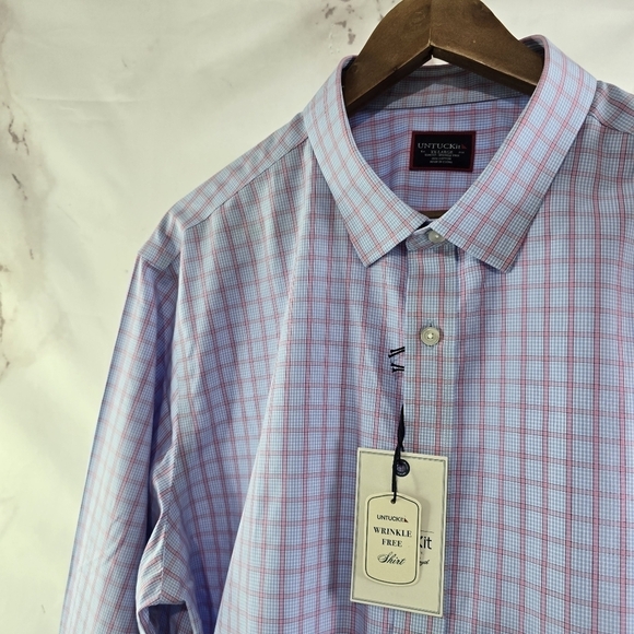 Untuckit Shirt Mens XXL 2XL Blue Plaid Button Up Arrigoni Wrinkle Free Slim Fit - Picture 2 of 15